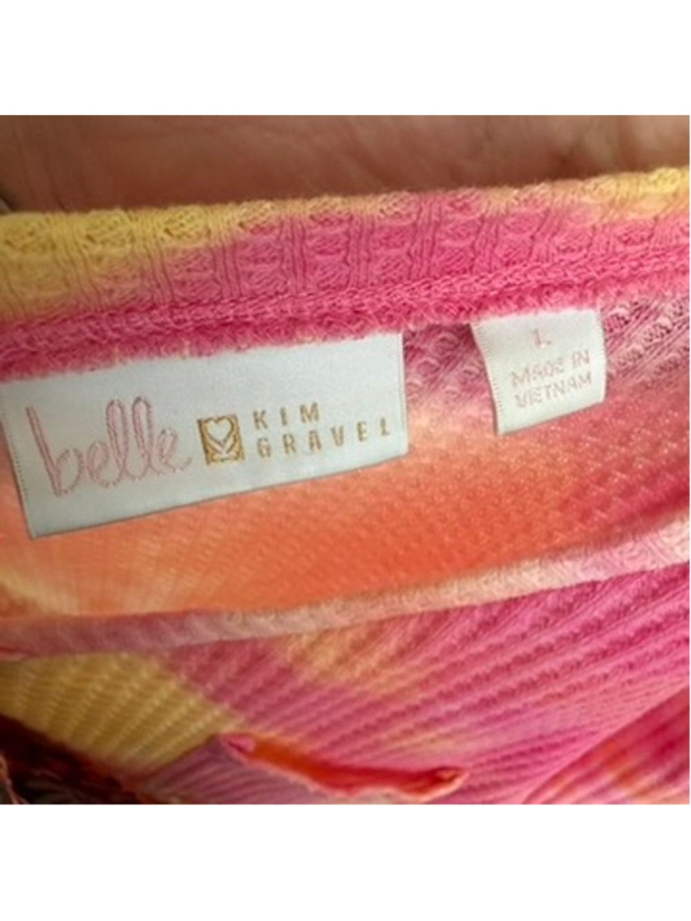 Belle by Kim Gravel Primabelle Waffle Knit Tie Dye Top 3/4 Sleeve Boho Size L - Picture 10 of 10